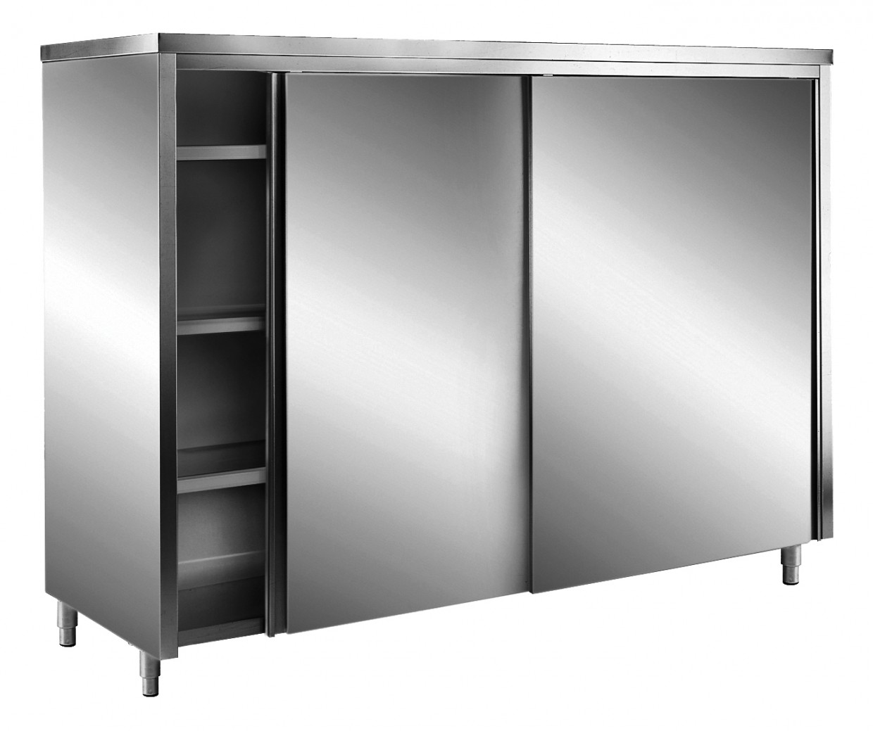 Edelstahl-Lagerschrank mit Schiebetüren AISI 430, Flachdach, 1000x600 mm